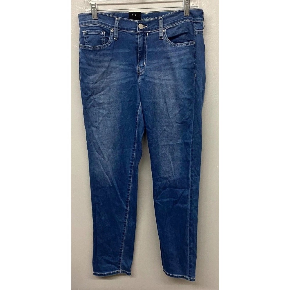 Calvin Klein Ultimate Skinny Jeans Womens 12x30 Blue Whisker Denim Cotton Slim